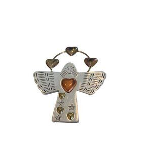 Vintage Gold and Silver Toned Angel Brooch Pin with Copper Heart Halo